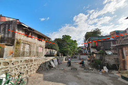 Marikina Tumana residents of Block 74 indicated water level (red lines) during Typhoon Ketsana in 2009. Field visit in February 2020.